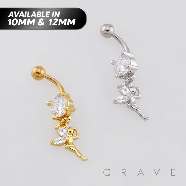 DANGLE SPARKLING MARQUISE CZ FAIRY CHARM BELLY BUTTON NAVEL RING 316L SURGICAL STEEL